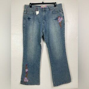 Apollo Women's Bootcut Jeans Floral Embroidered NWT 36x32 size 19/20 stretch